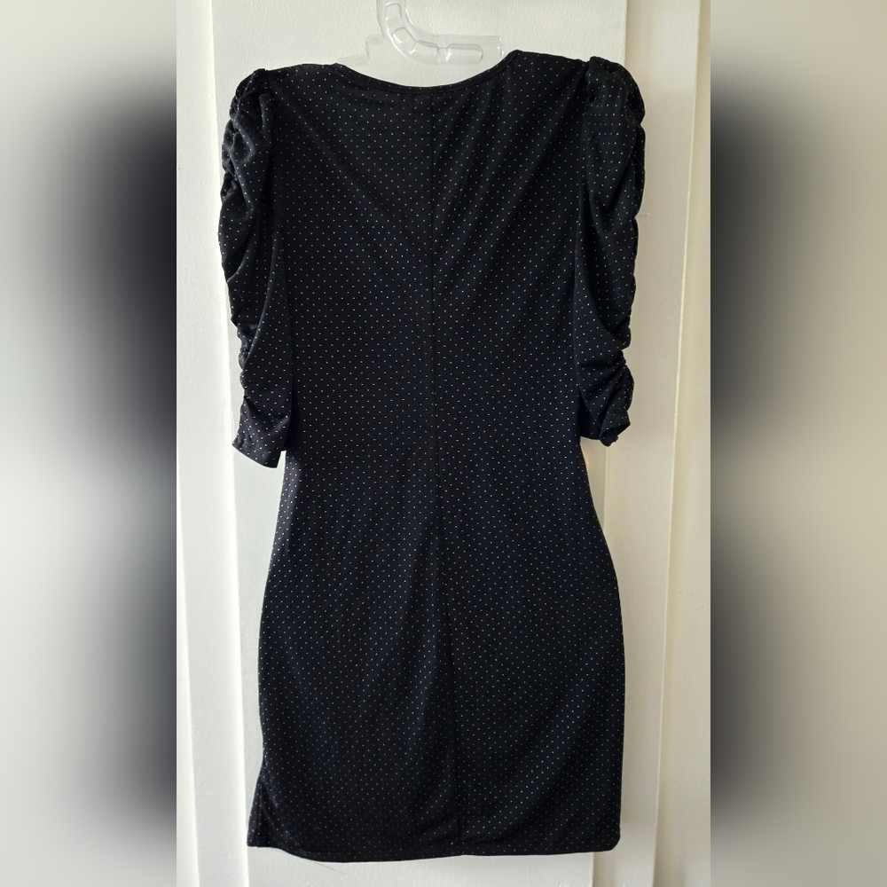 Speechless Black Ruched Sleeved Wrap Mini Dress Pokadot NWOT - Picture 3 of 4